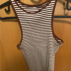 Topshop Brown and White Striped Tank Top